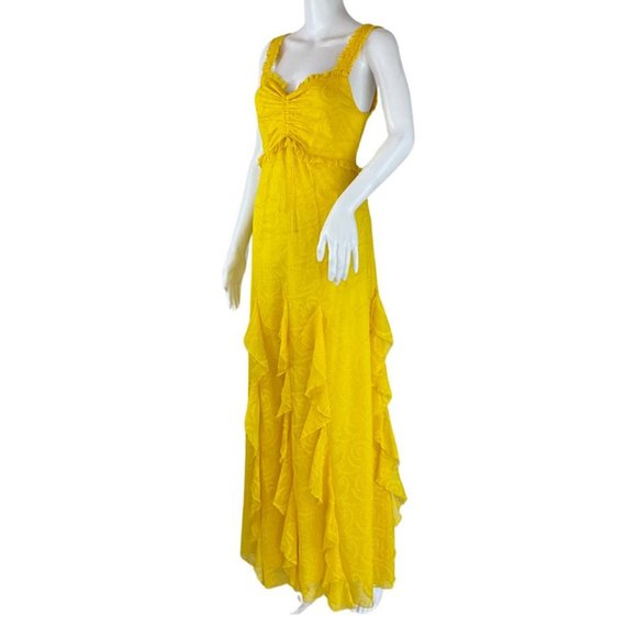 Alice + Olivia Women's Rue Godet Maxi Dress Ruffled Yellow Sz 4 - Picture 5 of 10